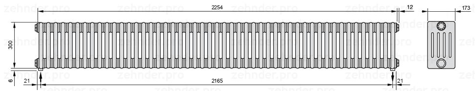 Схема (чертеж) Радиатор Zehnder Charleston 5030/49 №3570 Белый глянцевый RAL 9016